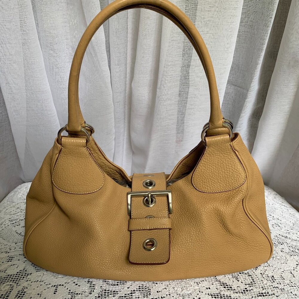 SOLD Vintage Y2K PRADA Moon Tan Leather Crescent Shoulder Bag